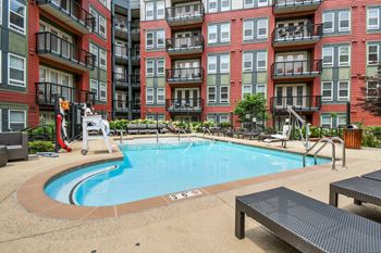 Resort-style swimming pool with interactive water features